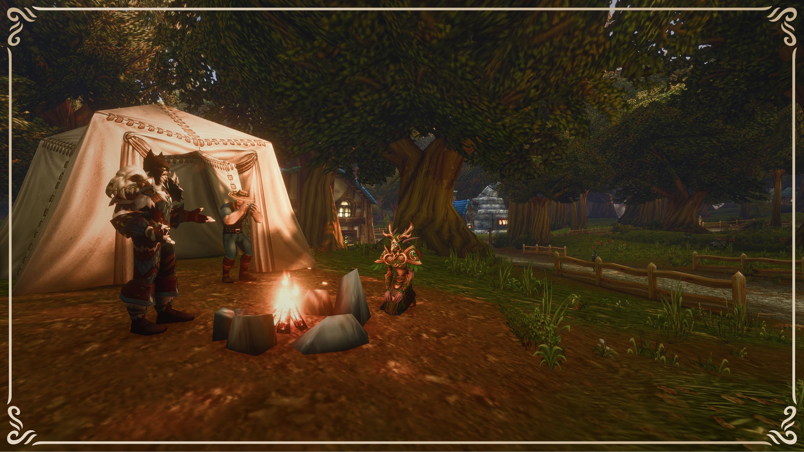 Adventurers beside a campfire and tent in official Forever promotional material