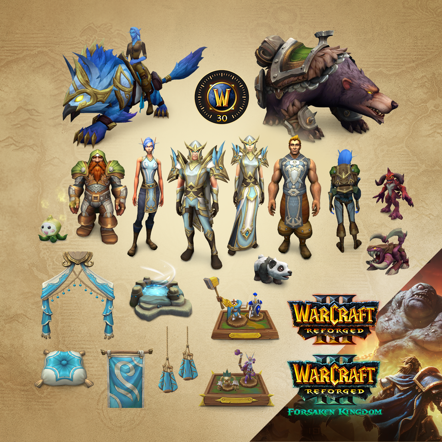 Skyborne character, mounts, cosmetics and cross-game extras in the official Warcraft Forever Collection image